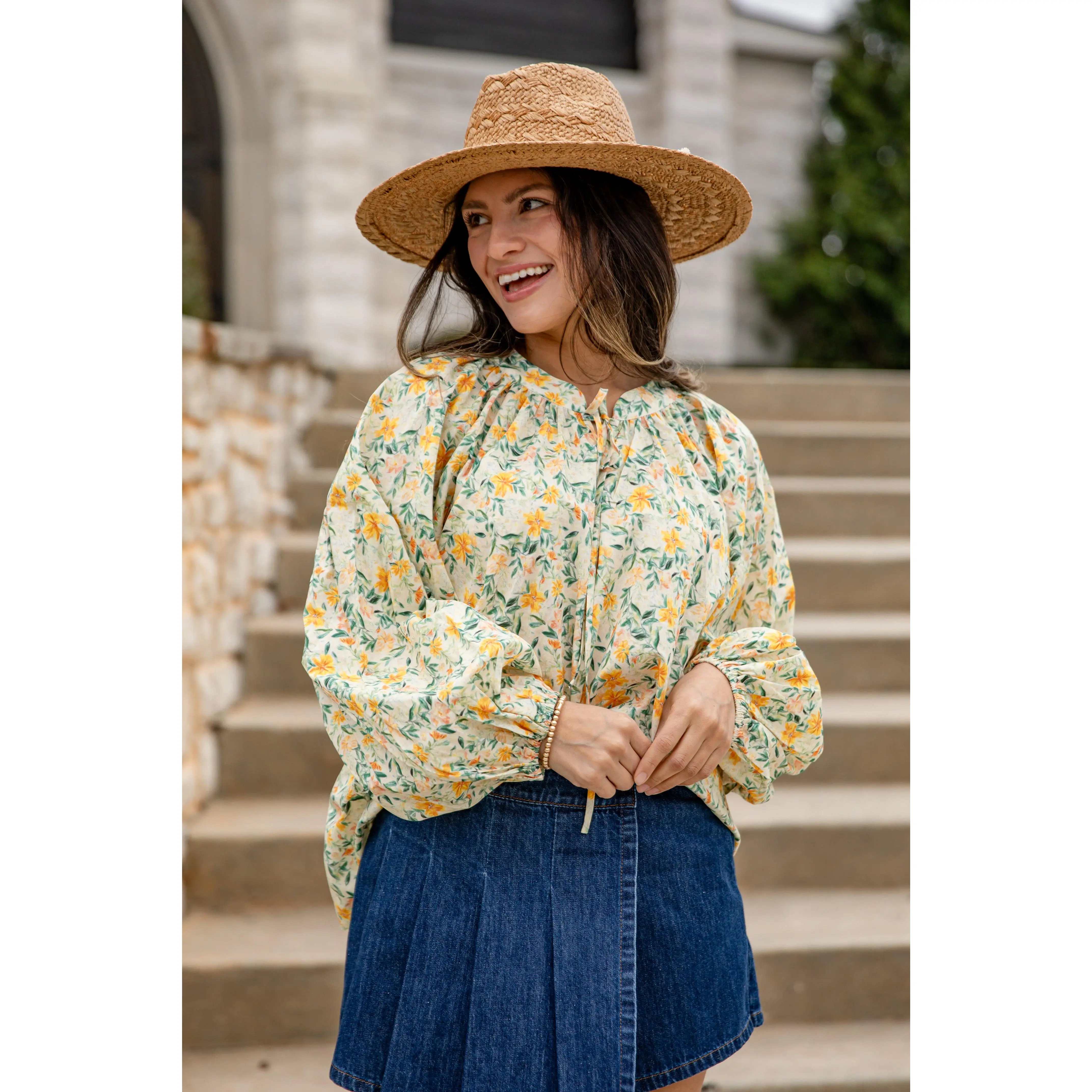FINAL SALE - Golden Meadow Yellow Floral Blouse