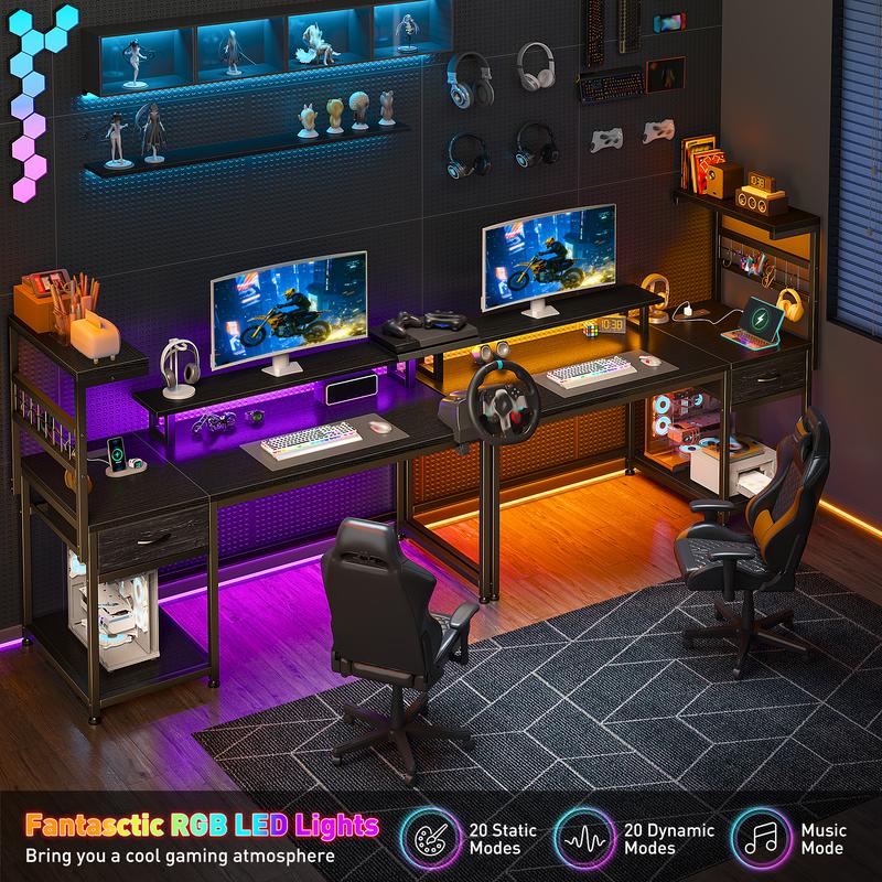 【Cost-effectiveness】Raybee 48'' Gaming Desk with Drawer,Computer desk with LED Lights & 3AC Power Cord & Outlets,Home Office Desks with Monitor Stand,Side Shelf,Metal Frame 【Cost-effectiveness】Raybee 48'' Gaming Desk with Drawer,Computer desk with LED Lights & 3AC Power Cord & Outlets,Home Office Desks with Monitor Stand,Side Shelf,Metal Frame