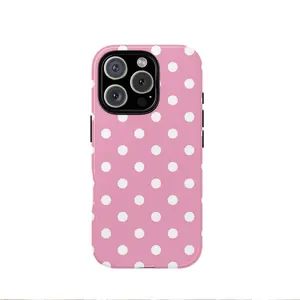 Pink Polka Dot iPhone Case for iPhone17 ProMax 16Pro 15 14 13 12 Samsung 25 Ultra plus 24 23 22 Double Layer Protective Shockproof Smartphone Cover