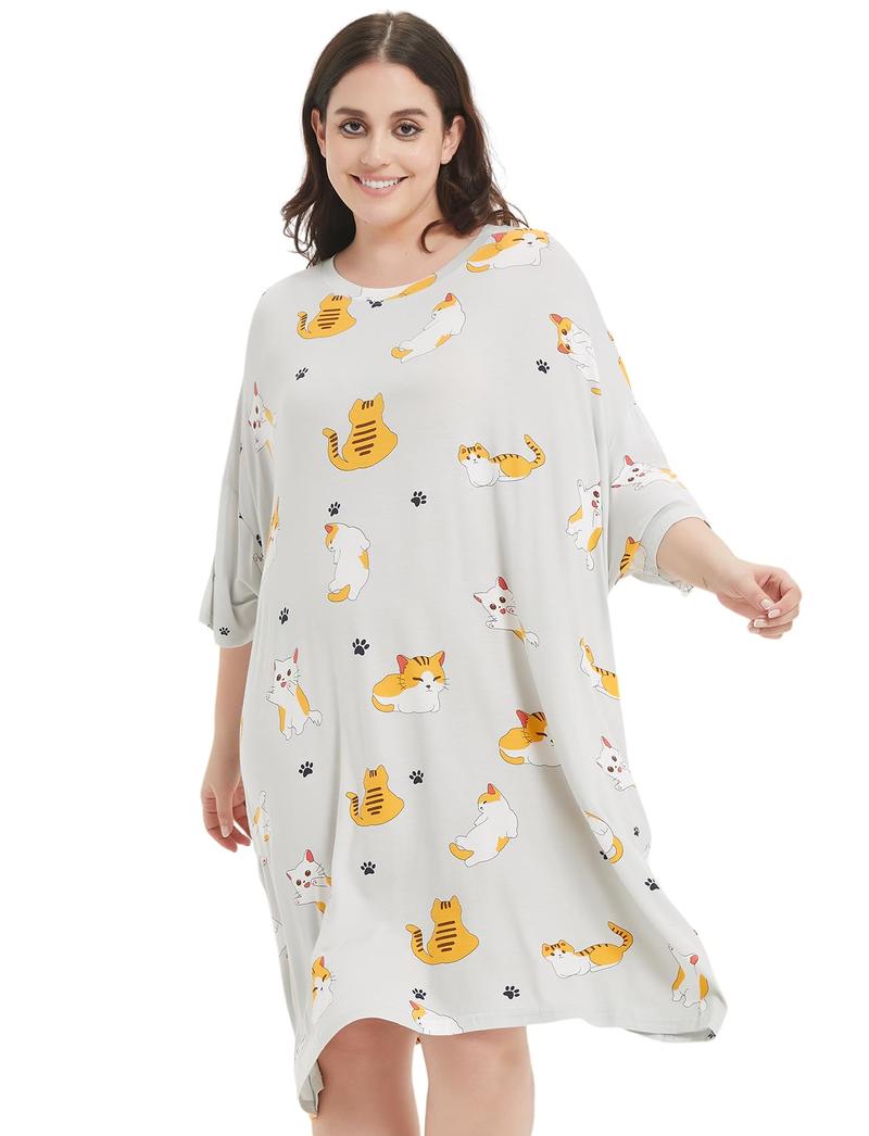 KFUBUO Plus Size Nightgowns for Women Oversized Sleep Shirts Bamboo Viscose Sleep Tee Short Sleeves Print Sleepwear With Pocket Comfortable Cute Fits S-5XL Pajamas Loungewear Soft Stretchy KFUBUO Plus Size Nightgowns for Women Oversized Sleep Shirts Bamboo Viscose Sleep Tee Short Sleeves Print Sleepwear With Pocket Comfortable Cute Fits S-5XL Pajamas Loungewear Soft Stretchy