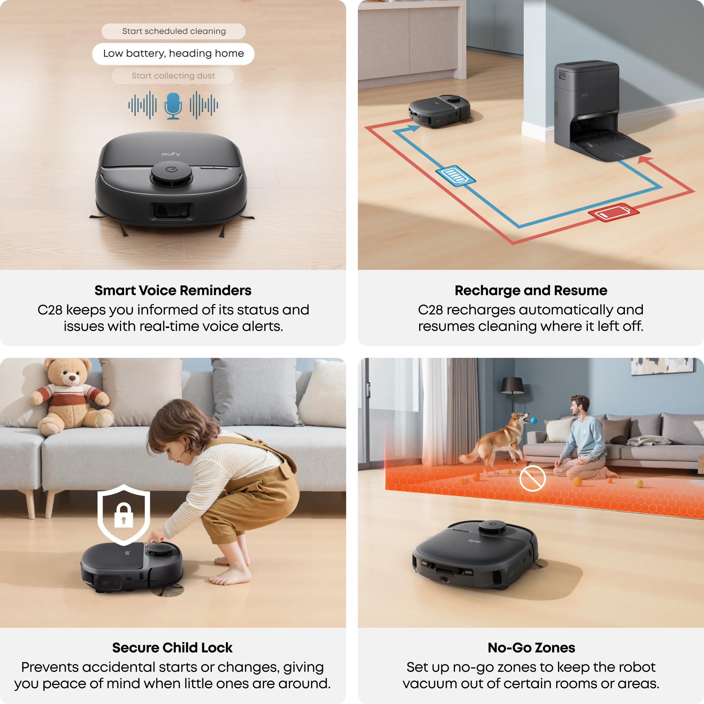 【Upgrade C20】eufy C28 Robot Vacuum and Mop Combo, HydroJet Self-Cleaning Roller Mop, DuoSpiral Detangle Brush, 15,000 Pa Turbo High Suction, 5-in-1 Robot Vacuum and AI Obstacle Avoidance