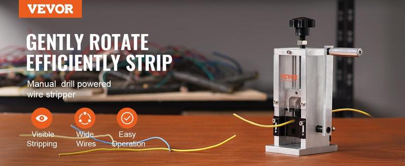VEVOR Wire Stripping Machine,Wire Stripper with Hand Crank or Drill Powered,0.06''-0.98'' Copper Wire Stripper,Visible Stripping Depth Reference,Portable Aluminum Frame Wire Peeler