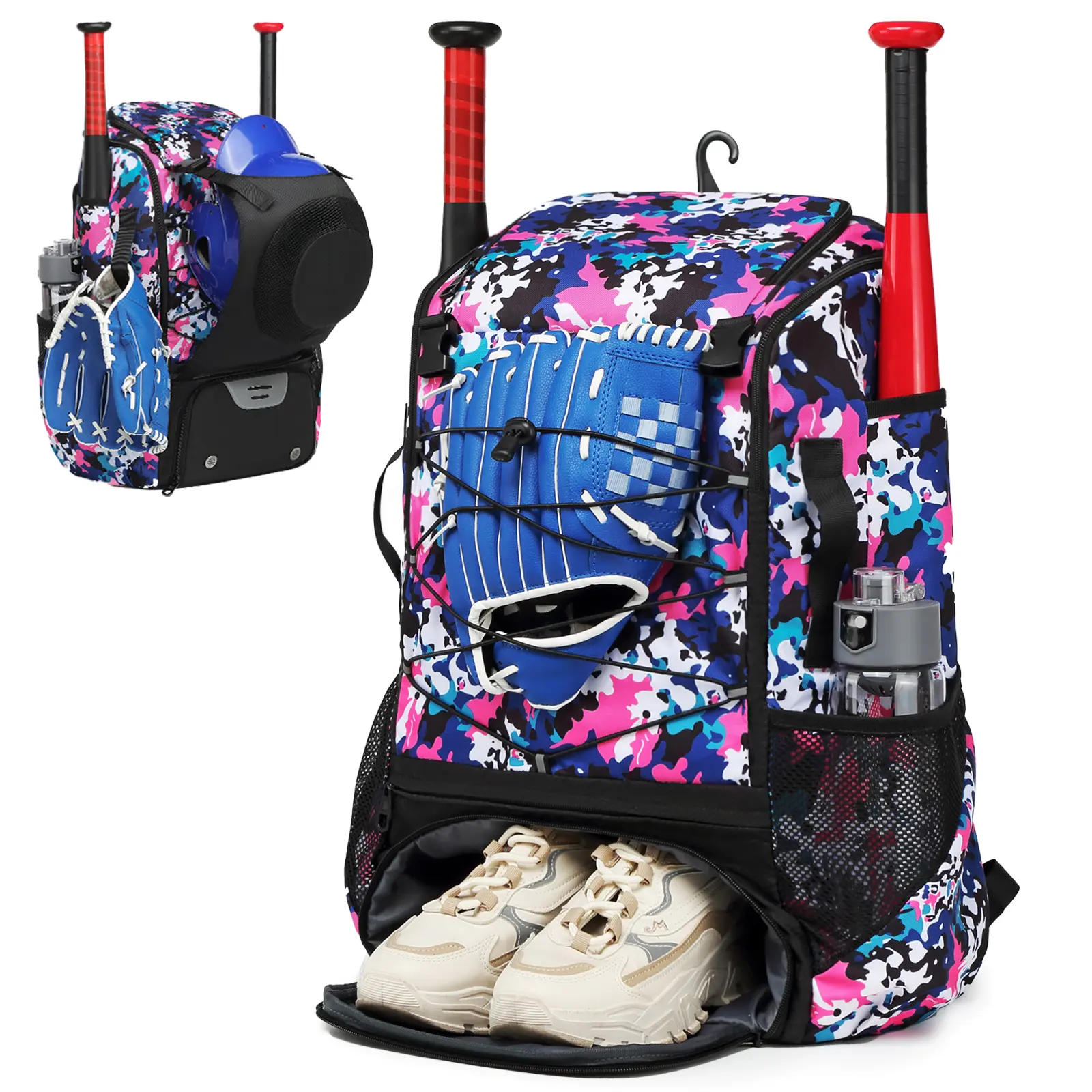 Youth Baseball & Softball Equipment Backpack - Large Capacity Multi-Functional Gear Bag with External Helmet Holder & Bat Sleeves, Outdoor, Training Equipment, Helmets Bats, Compartments, External Holder, Quick Helmet Access, Softball Gear Ready