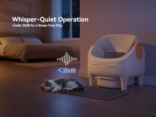 Thereye Open-Top Self-Cleaning Cat Litter Box with App Control Wifi Odor-Free Waste Disposal Includes Trash Bags 10L Capacity for kittens weighing from 3 to 30 pounds. Thereye Open-Top Self-Cleaning Cat Litter Box with App Control Wifi Odor-Free Waste Disposal Includes Trash Bags 10L Capacity for kittens weighing from 3 to 30 pounds.