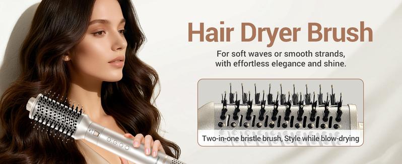 8-in-1 Dual Voltage Hot Air Styler & Hair Dryer Brush with Straightener & Curler Attachments, 110,000 RPM Ionic Fast Drying for Frizz-Free Styling, Includes Travel Bag