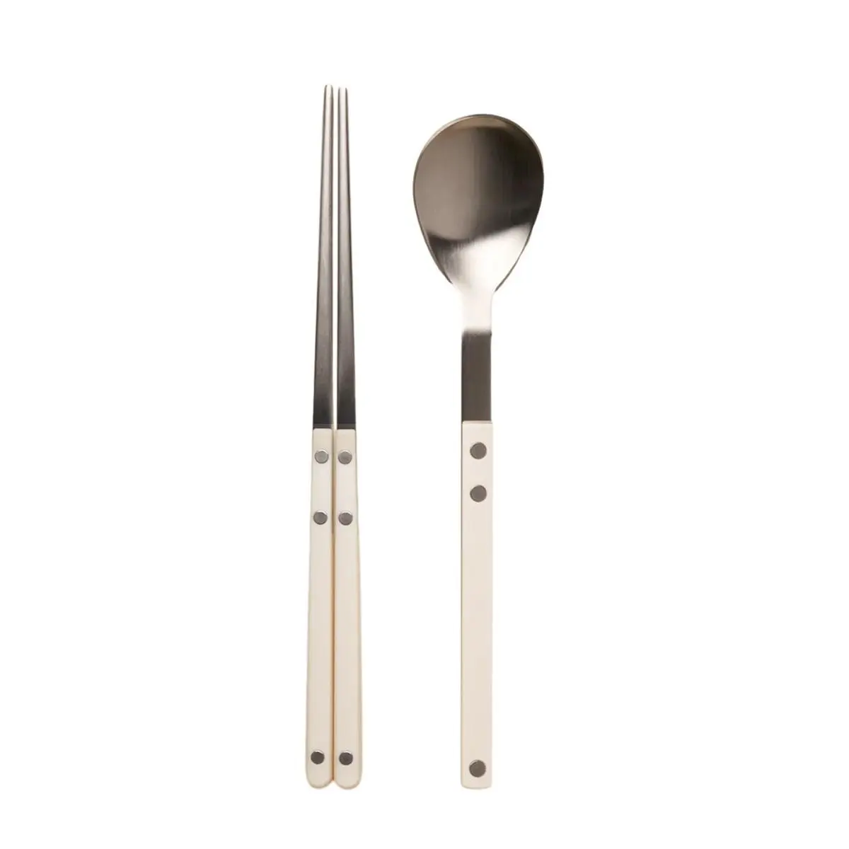 Truecook KEYTH 2-Piece Korean Cutlery Set - Vanilla White | Chopsticks & Spoon Combo for Korean Cuisine