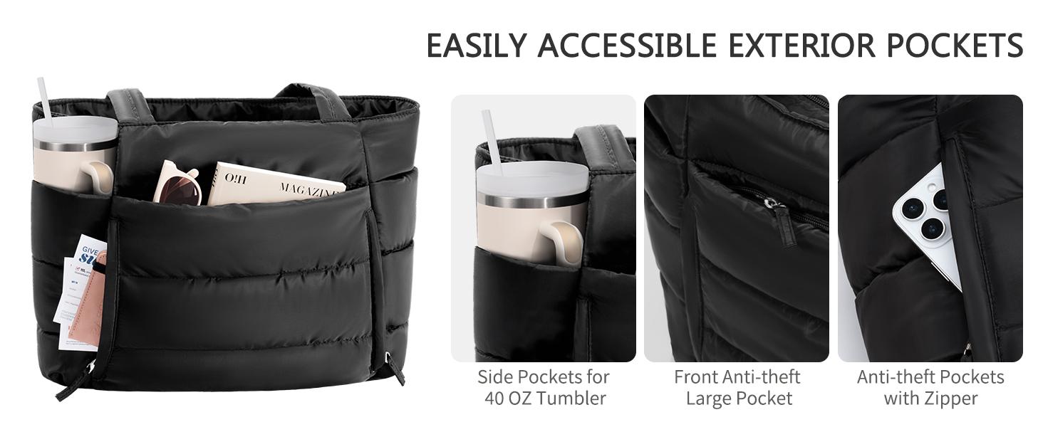 Bagstellar Puffer Tote Bag for Women with Makeup Bag, Large Work Tote Laptop Bag, Lightweight Travel Tote Bag with Zipper Gifts for Women Teacher Nurse Quilted Shoulder Bag for School Gym