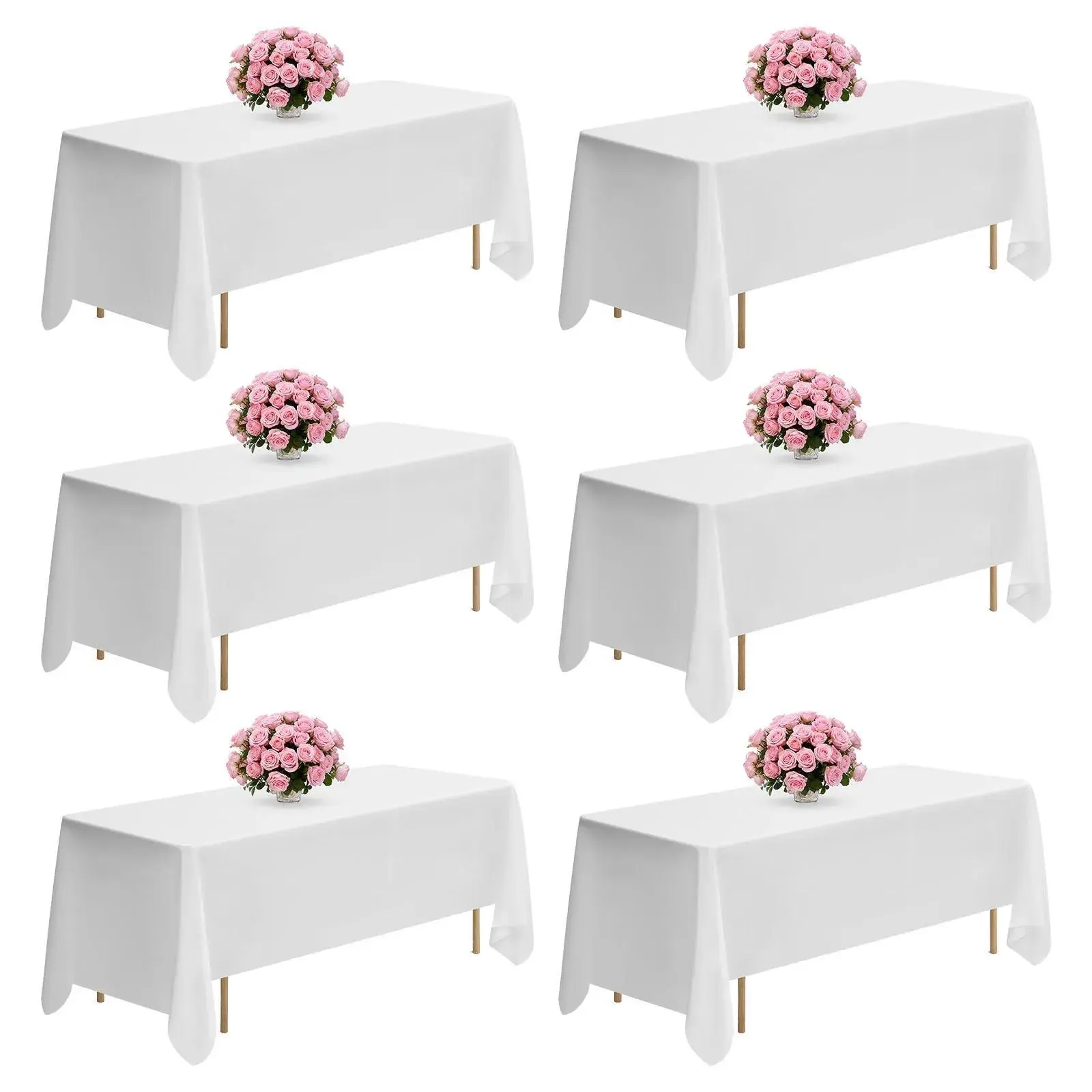 【Summerfinds】VEVOR White Tablecloths for Rectangle Tables, 6 Pack, 70 x 120 Inches, Reusable and Machine Washable Table Clothes, Wrinkle-Resistant Polyester Fabric Table Covers for Wedding, Party, Banquet