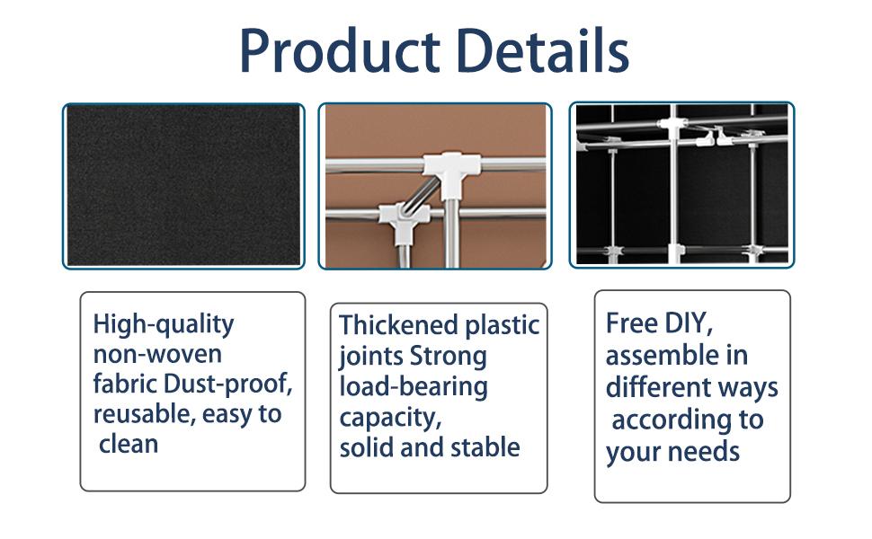 Portable Wardrobe Closet Clothes Rack Organizer for Hanging Clothing Freestanding Adjustable Storage for Bedroom Sturdy Large Capacity Non Woven Fabric