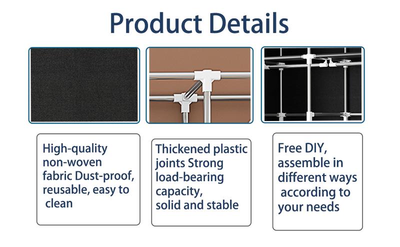 Portable Wardrobe Closet Clothes Rack Organizer for Hanging Clothing Freestanding Adjustable Storage 4 Tiers Shelves for Bedroom Sturdy Large Capacity Non Woven Fabric,Black (Black, 50"W x18"D x 70"H)