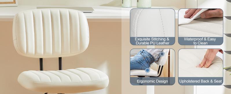 Armless Desk Home Office Low Back Vanity Lumbar Support, Adjustable Height 360° Rolling Swivel Computer Task Chair Without Arm for Small Space