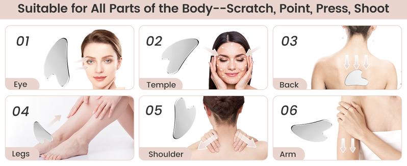 304 Stainless Steel Gua Sha Facial Tools. Comfort Guasha Tool for Face or Body Massage. Skin Care Tool for Body Treatment, Metal Beauty Essentials