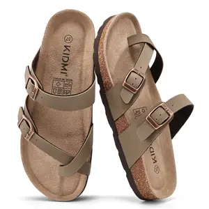 KIDMI Women's Cork Footbed Sandals Summer Women's Flip Flops With Adjustable Buckle Thong Sandals Outdoor Walking Shoes Casual Beach Sandals Slip On Nonslip Shoes