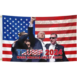 Trump Shooting 3x5Ft Flag Trump 2024 Makes America Great Again Tapestry with 2 Brass College Dorm Room Decor Outdoor Parties Banner