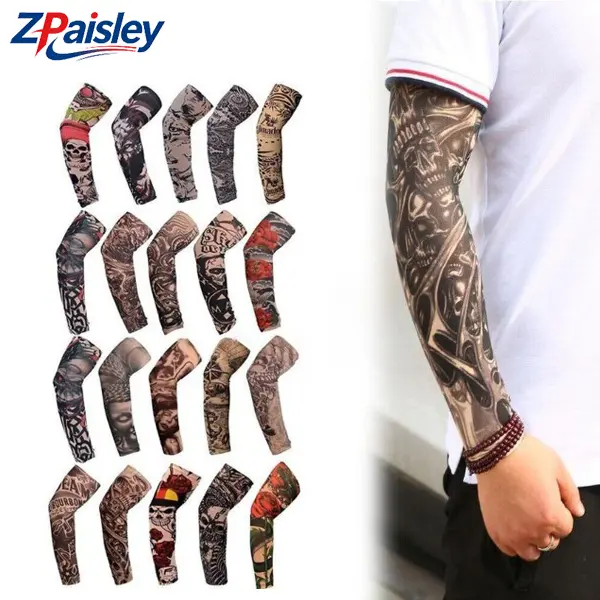 10Pcs UPF 50+ UV Temporary Tattoo Sleeves, Realistic Full Arm Fake Tattoo Covers, Stretchy Nylon Washable Skull Tribal Mixed Patterns Tattoo Sleeves for Halloween Cosplay Music Festival Party for Men Women