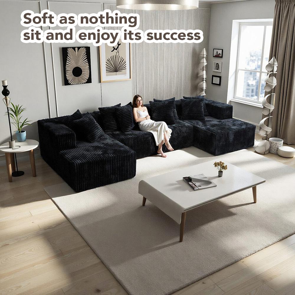 132'' U-shape Modular Corduroy Sofa Modern Living Room Comfortable No Assembly Needed Popular Boneless Sectional Couch Loveseat Couch Sleek boneless sectional couch bean bags furniture living room