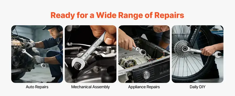 【Summerfinds】VEVOR 12pcs【8mm to 19mm】Flex-Head Ratcheting Wrench Set - SAE Cr-V Steel Multifunctional Adjustable Ratchet Wrench Set, Roll-Up Pouch, Mechanic Tools for Automotive Users, Built for Long-Lasting Daily Use Silver Hand Tools