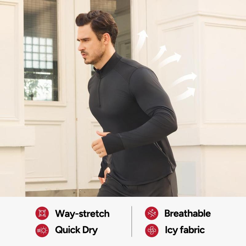 Nebility Men's Compression Long Sleeve Shirt with Reflective Strip Quick Dry Moisture Wicking UV Sun Protection for Fishing Workout Gym Athletic Activities