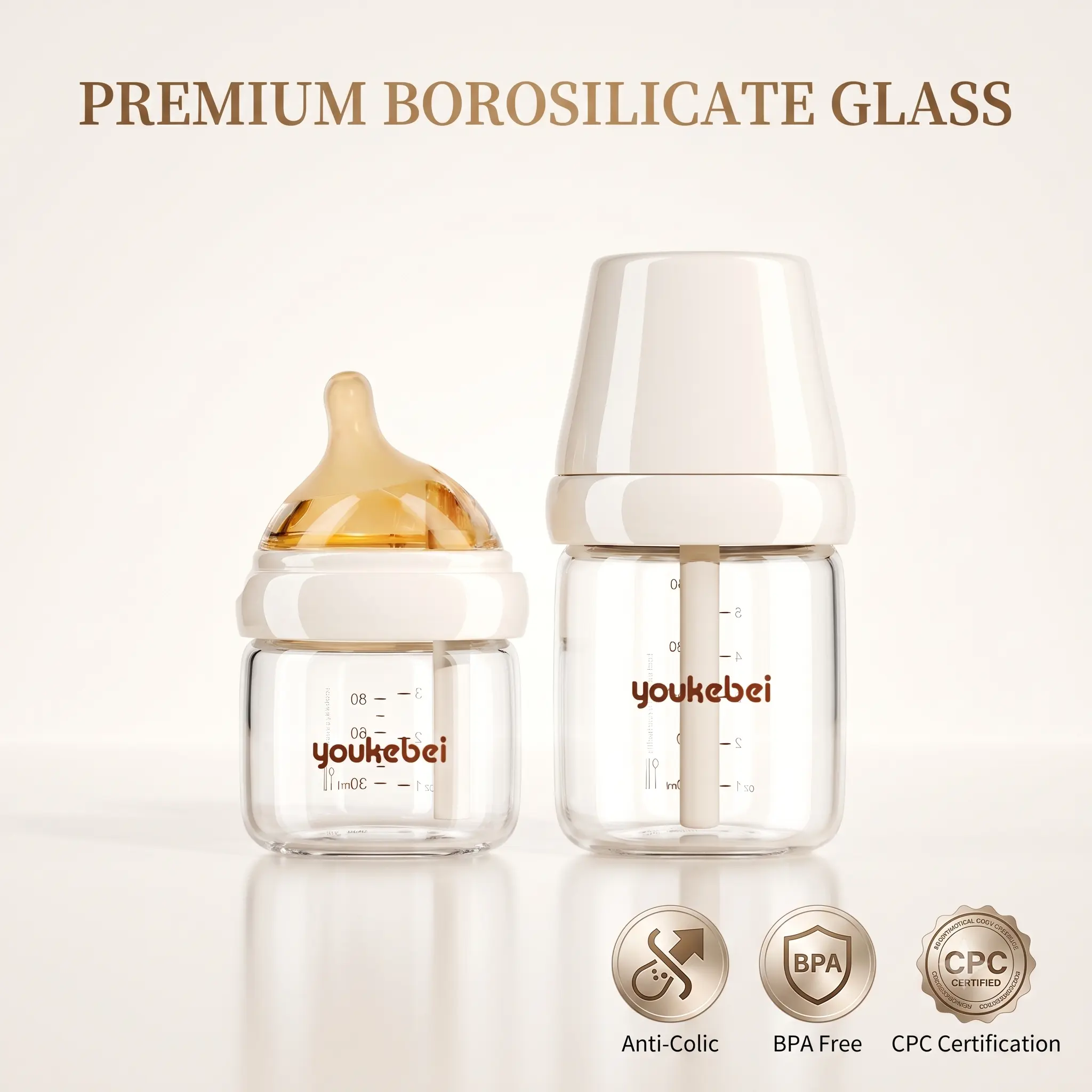 youkebei Anti-Colic Glass Milk Bottle for Babies with Natural Flex Silicone Nipple, Breast-like for Newborn Feeding, CPC Certified, Glass Bottles For Babies, Baby