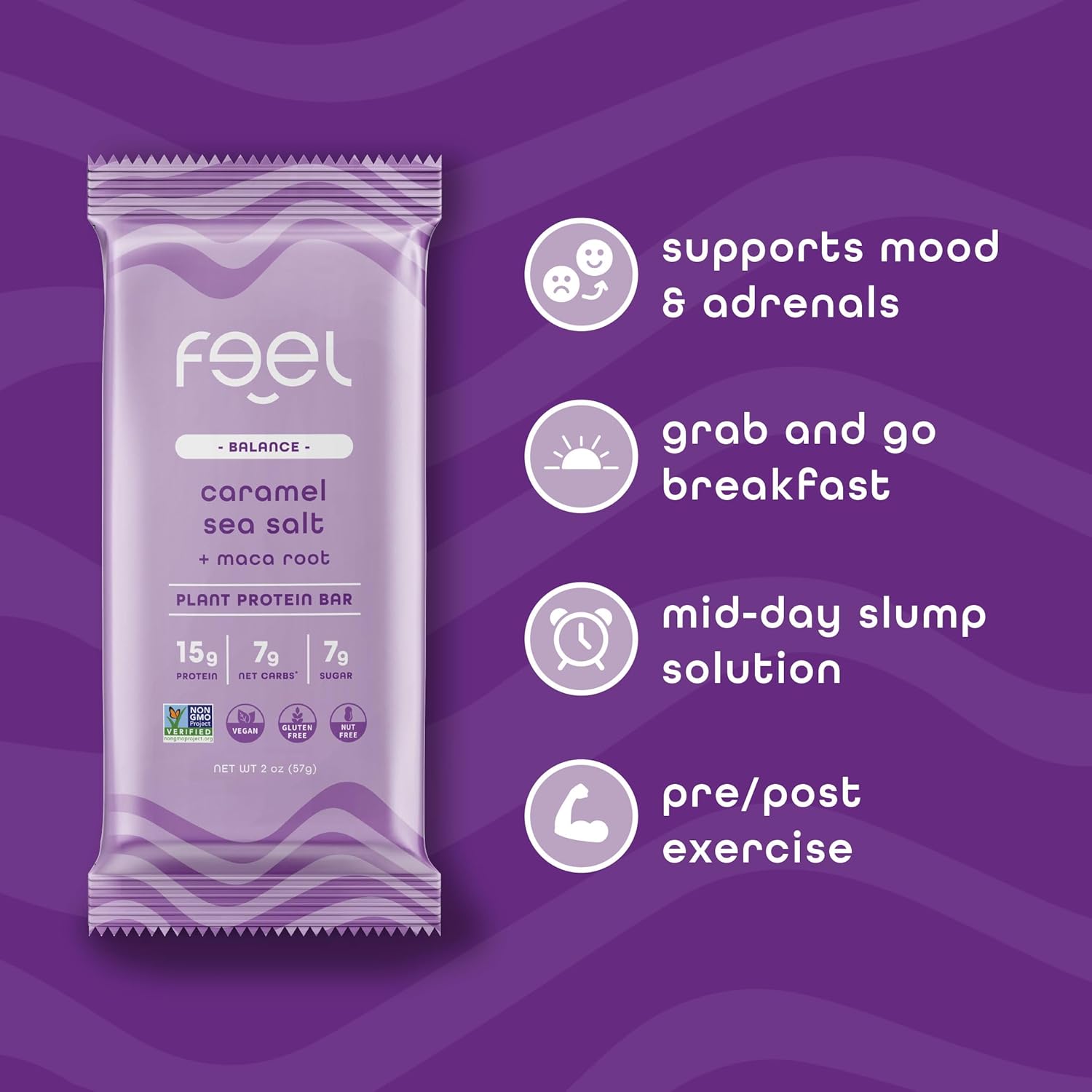 Feel Vegan Protein Bars | Caramel Sea Salt | Keto | Gluten Free | Organic | Maca | 15g Plant Protein | Low Carb | High Protein | Dairy Free | Low Sugar | Grain Free | Nut Free | Soy Free | Non GMO - (Caramel Sea Salt, 10 Pack)