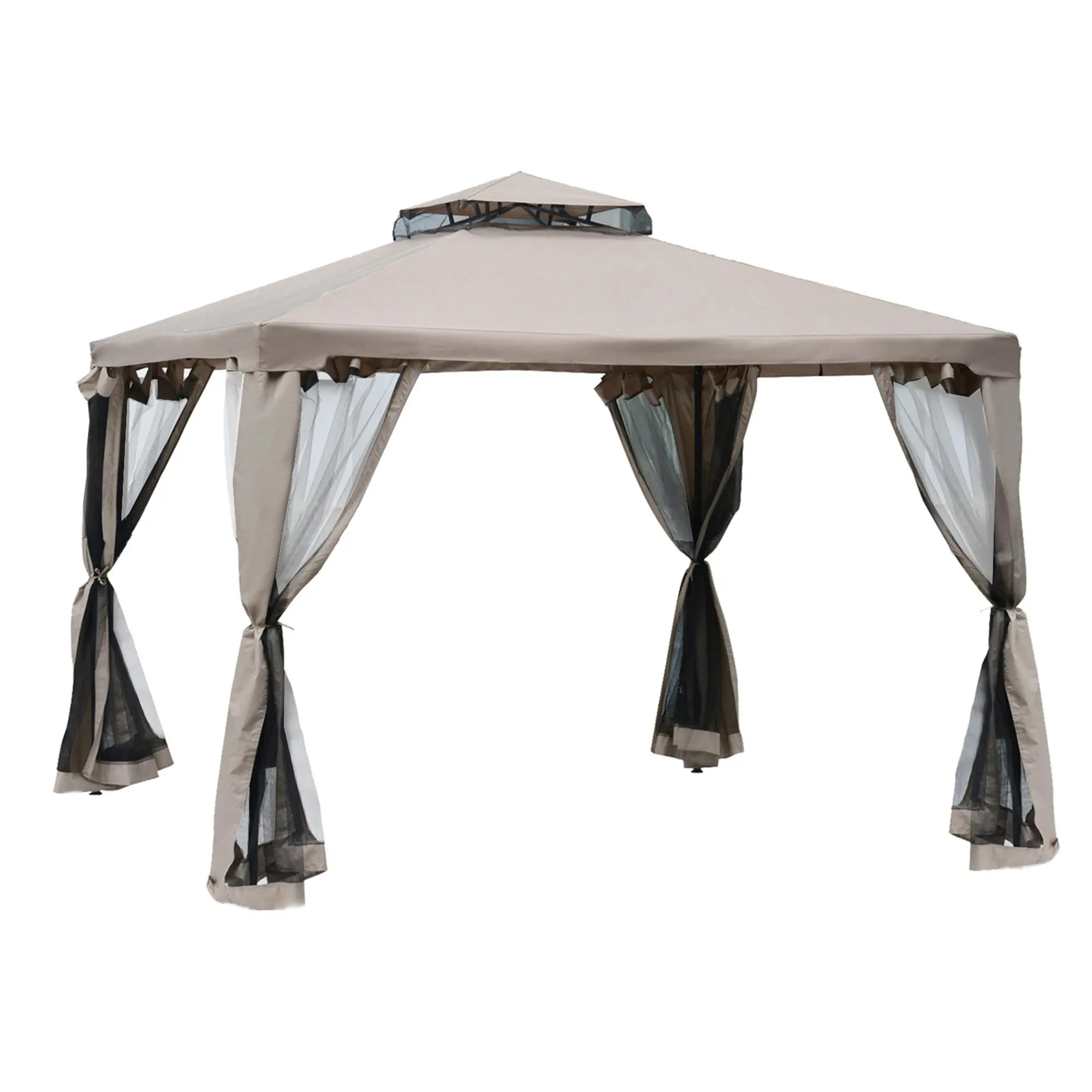 Outsunny 9.6'x9.6' & 11.6'x9.6' Patio Gazebo - Outdoor Canopy with Lightweight Polyester Mesh Sunshade, 2-Tier Roof, Netting, Buckles, UV-Resistant Steel Frame for Watch Parties, Backyard Barbecues