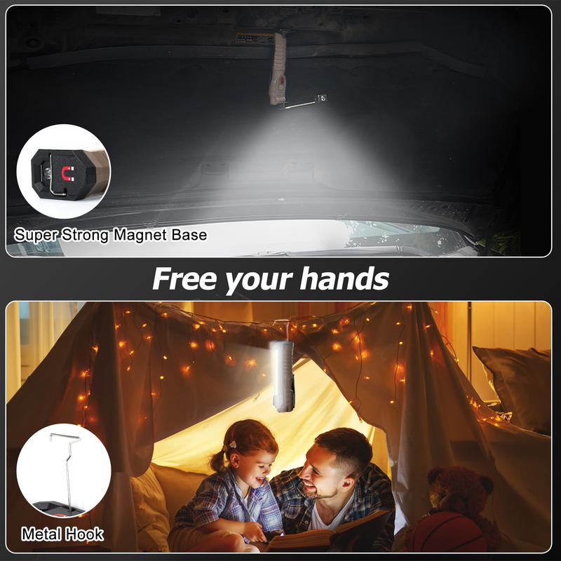 BougeRV Rechargeable Flashlights, LED Work Lights with Magnetic Base & Hanging Hook, 180°Rotate, 5 Modes, Work Light Mechanic Flashlight