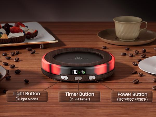 GAIATOP Wooden Coffee Mug Warmer for Desk - 3 Temp Settings 2-9 Hour Timer 3 Romantic Light Modes Digital Display Heating Plate for Beverages Candles Tea Milk & More Coasters Tableware US Type Home Home gift