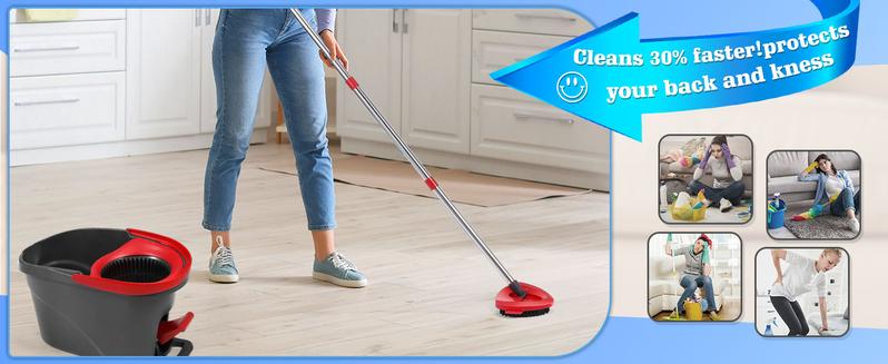Spin Mop Head Replacement & Shower Floor Scrubber for O Cedar 1-Tank System Microfiber Mop Heads Easy Cleaning Floor Head Mop Set with 4 Refills 30-58in Handle for Wood Tile Laminate Marble