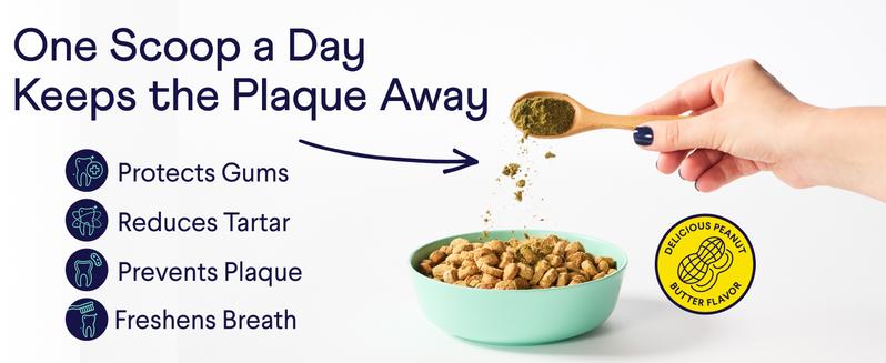 FINN Plaque Patrol Dental Powder For Dogs - 6oz Peanut Butter Flavor - Vet-Formulated with Kelp & EpiCor - Reduces Tartar & Prevents Plaque - Freshens Breath - Made in USA