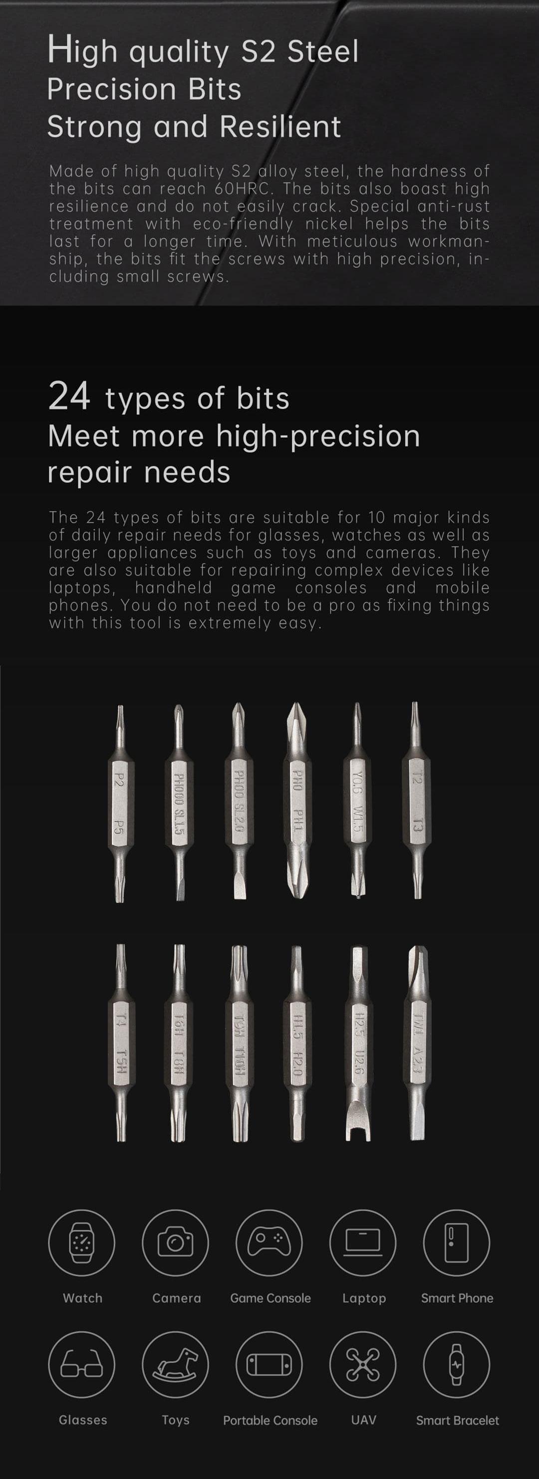 Hoto 24-in-1 Portable Manual Screwdriver with Magnetic S2 Steel Bits - Perfect for Phone, Computer, Watch, Game Console, Eyeglasses Repair & Christmas Gifts Kit