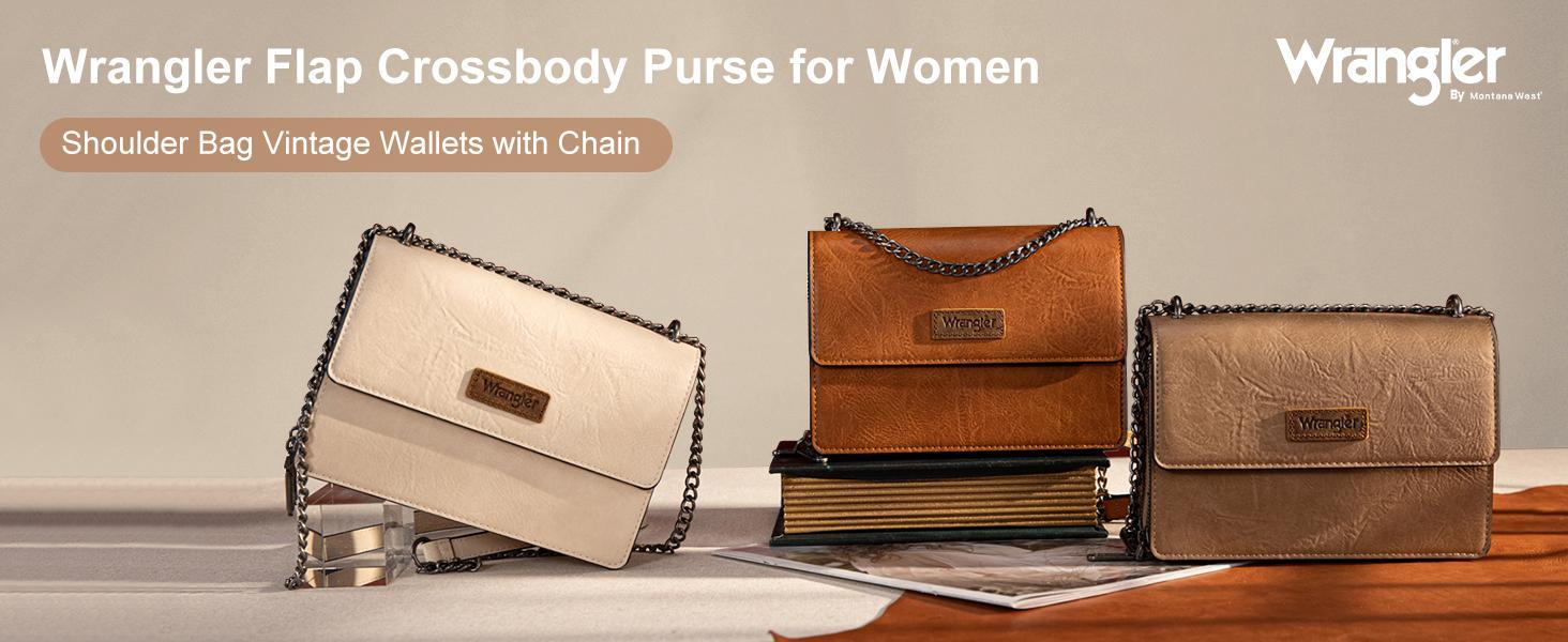 Wrangler Flap Crossbody Purse for Women Shoulder Bag Vintage Wallets with Chain