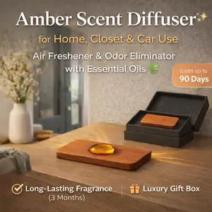 Amber Scent Diffuser for Home, Closet & Car Use, Air Freshener & Odor Eliminator with Essential Oils, Long-Lasting Fragrance (3 Months), Luxury Gift Box