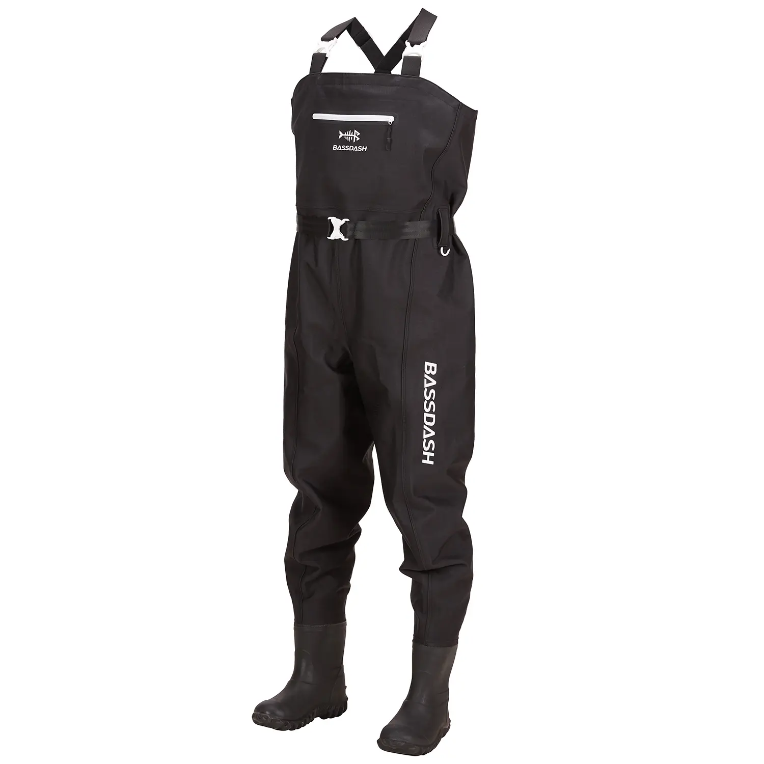 Bassdash 3D Boot Foot Game Wader Ultra High Strength Black Plaid Nylon PVC Fishing Hunting Chest Waders for Men in 7 Sizes