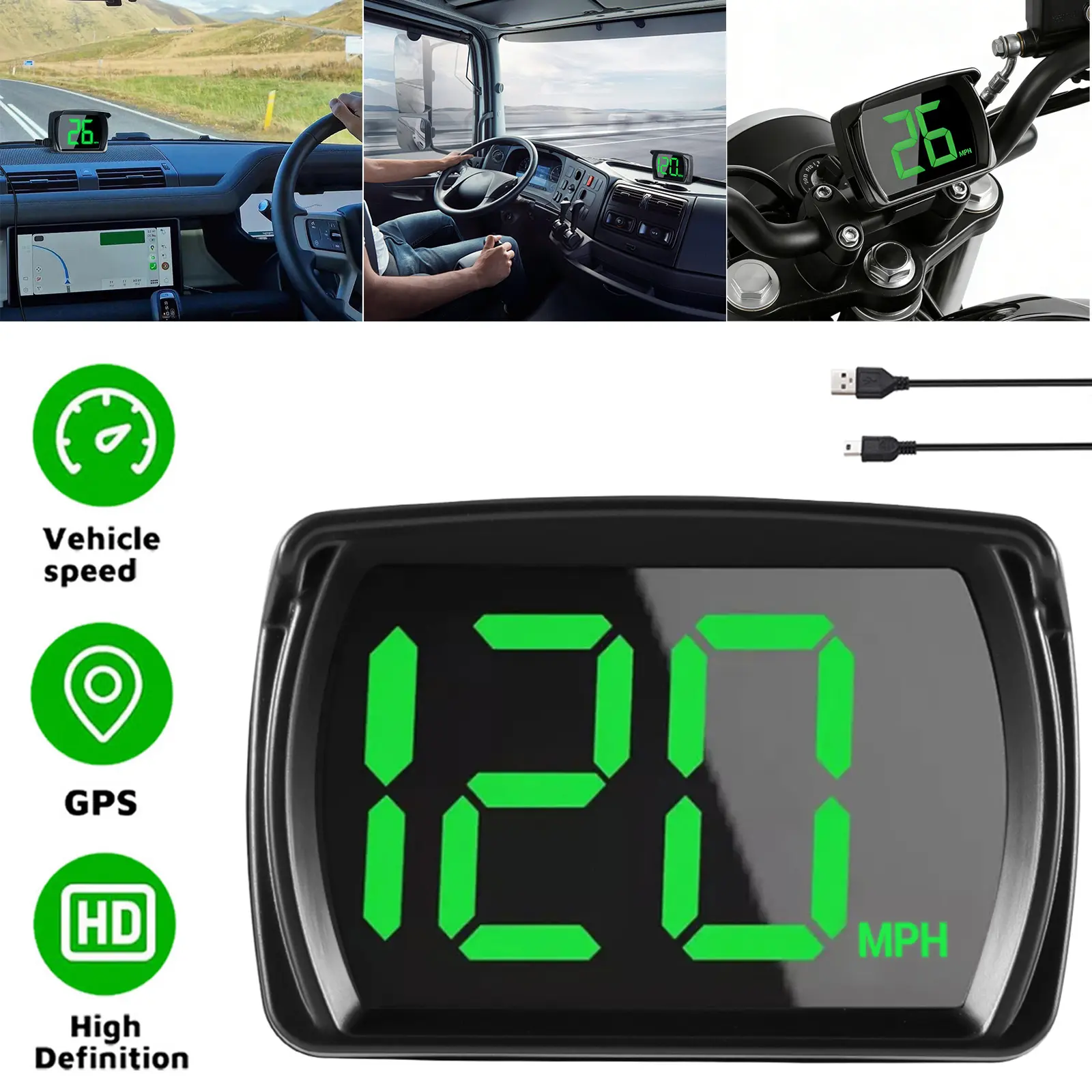 GPS Digital Speedometer HUD Head Up Display MPH Odometer for Car Truck Motorcycle