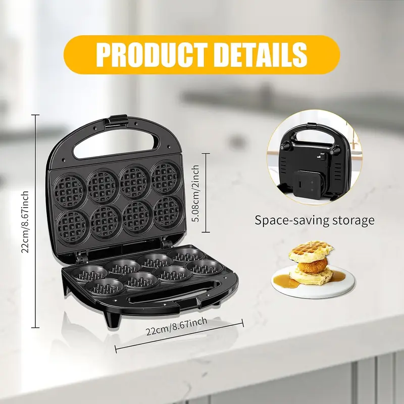 OSTBA Mini Waffle Maker: 750W Powerful Heating, Cooks 8 Waffles at Once, Fast & Even Cooking, Non-Stick & Easy Clean, Compact & Portable for Family Breakfast