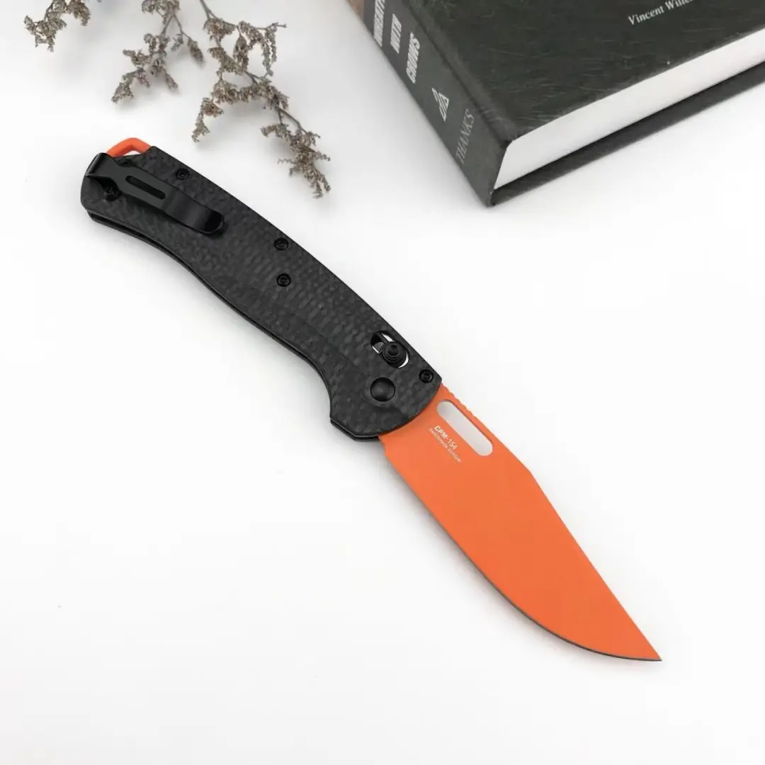 15535 carbon fiber handle folding knife, pocket knife, EDC tool, D2 stainless steel blade with back clip, easy to carry