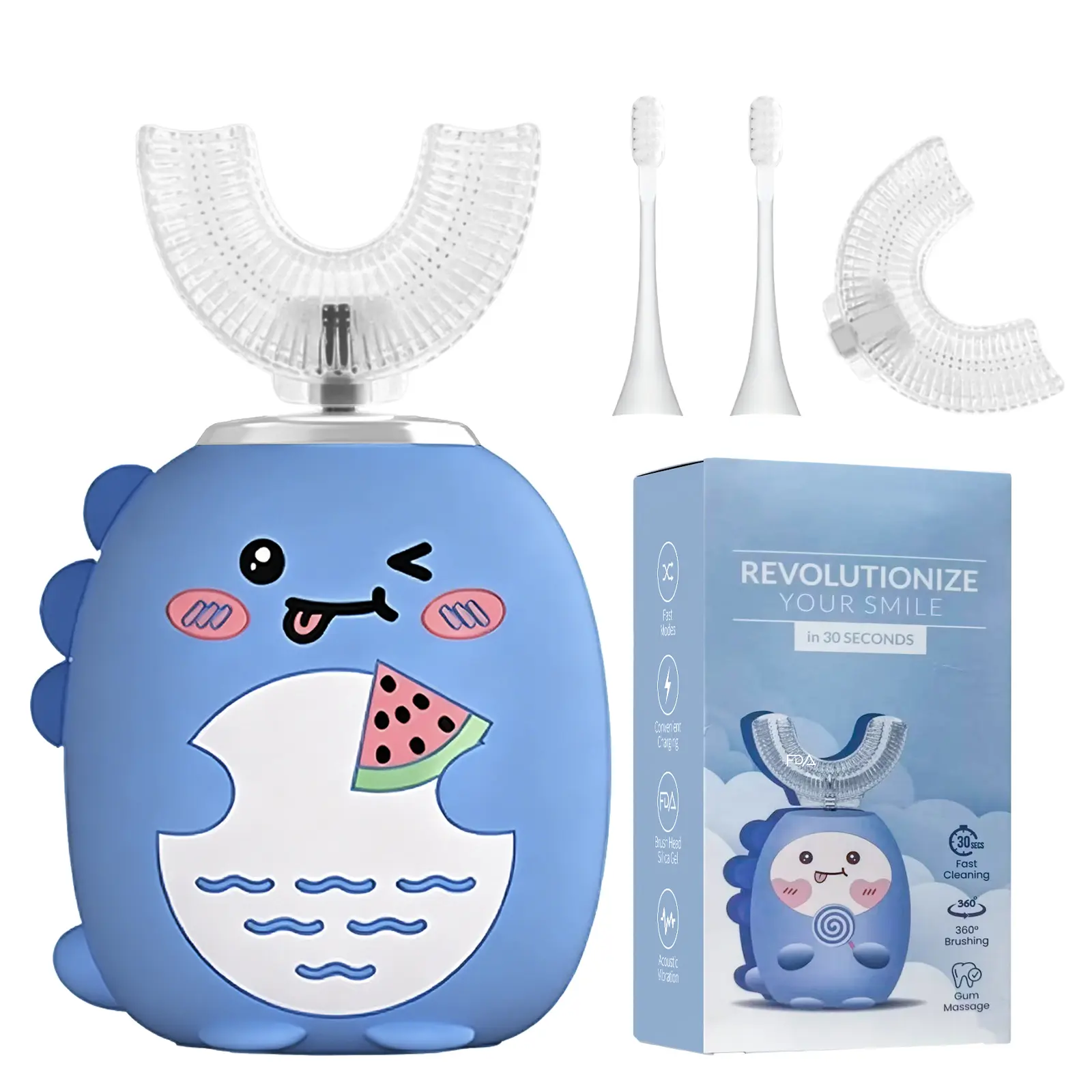 Kids U-Shaped Electric Toothbrush Set, Rechargeable Sonic Toothbrush Made for Tiny Teeth, Oral Care Tool for Effective Clean of Children’s Teeth with 1-4 Brush Heads, Multi-Modes