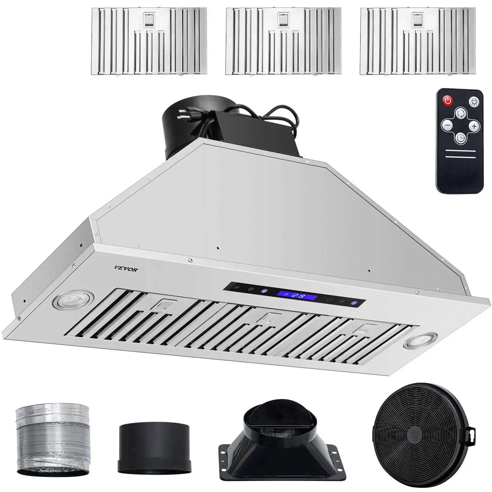 【Summerfinds】VEVOR Durable 36-Inch Built-In Insert Range Hood, 900CFM Speed 4-Speed Smoke Control, Touch & Remote Control, 3W Warm LED Lights, Baffle Grease & Charcoal Filters, Ducted/Ductless Convertible, ETL Listed, Space-Saving Built-In Design