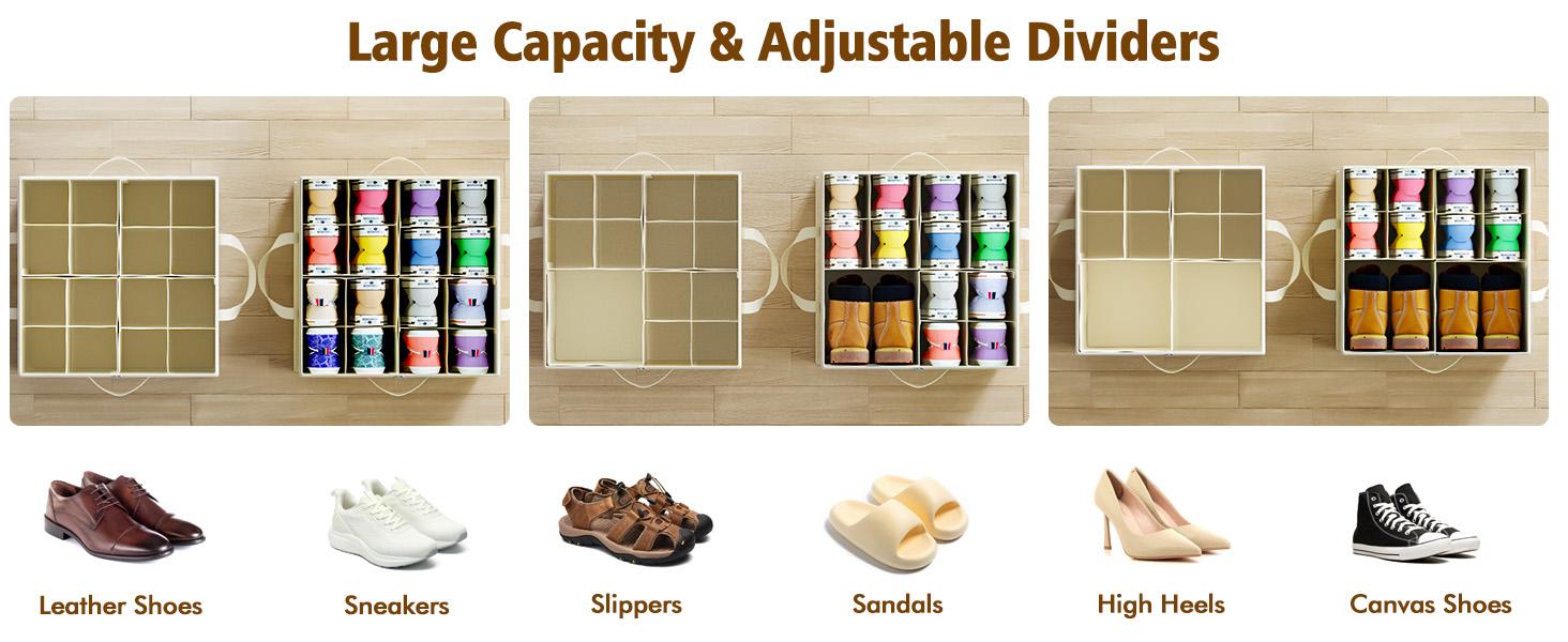 Foldable Shoe Organizer for Closet with Clear Cover, Large Stackable Shoe Storage Box with Adjustable Dividers, Space Saving Sneaker Storage Container for Sneakers, Boots, Heels & Slippers (White/Grey) Foldable Shoe Organizer for Closet with Clear Cover, Large Stackable Shoe Storage Box with Adjustable Dividers, Space Saving Sneaker Storage Container for Sneakers, Boots, Heels & Slippers (White/Grey)