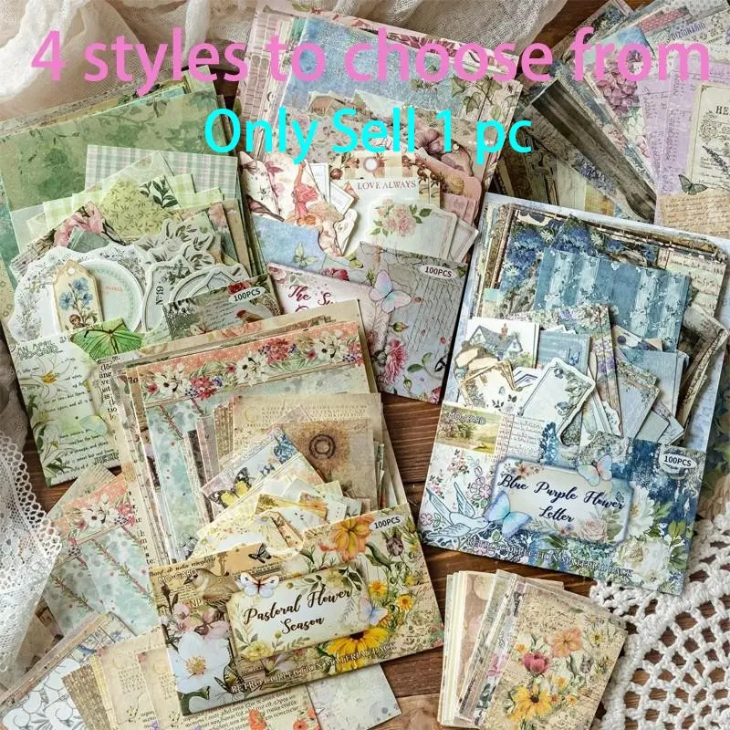 100pcs Bag Large Collection Material Pack, Craft Scrapbook Materials, Farmhouse Post Office Light Vintage Material Paper Non-Stick Sticky Notes, DIY Decorative Creative Stickers, Sticker Packs, Scrapbooking Supplies