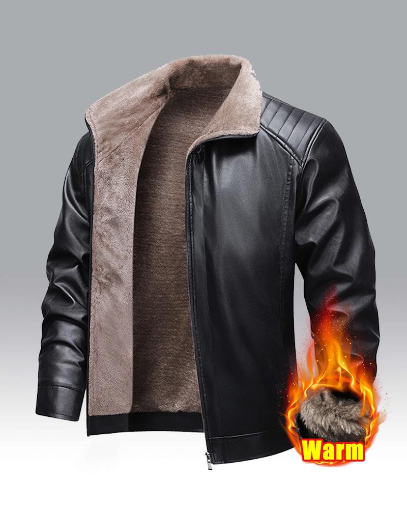 Men's Winter Casual Fleece Lined Warm PU Leather Motorcycle Jacket, versatile street style leather coat suitable for streetwear and everyday casual wear, an ideal gift for boyfriend or husband.