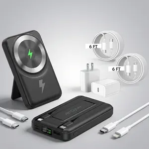 4-in-1 Magnetic Power Bank Set 10000mAh – Foldable Wireless Charger Battery Pack with Adapter & 2×2m Fast Charging Cables, Portable Travel Charger Compatible with iOS & Android