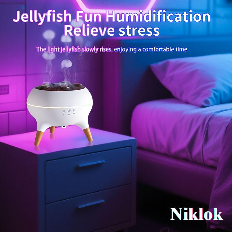 Niklok Dynamic Jellyfish Aroma Diffuser 250ML Ultrasonic Aromatherapy with 7-Color Lights & Remote Control for Home Bedroom Office Hotel White