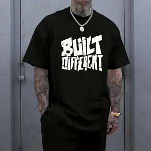 Men’s printed premium pure cotton T-shirt, TikTok trendy black loose street-style casual short sleeve with a comfortable fit for urban fashion.