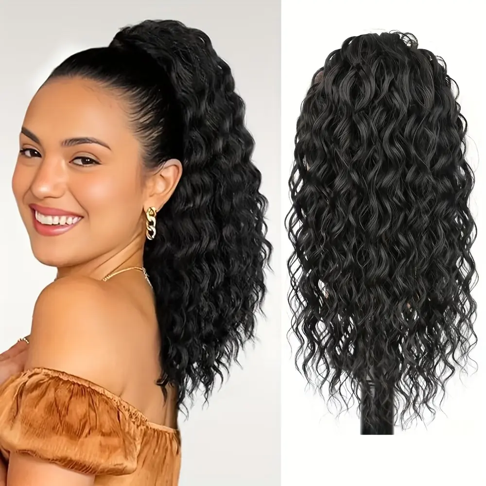 14 Inch Curly Ponytail Extension Drawstring Clip Heat Resistant Synthetic Amazon.com : Halcyon Black Women 14 Inch 1B/27# Blonde Ombre  main image 4