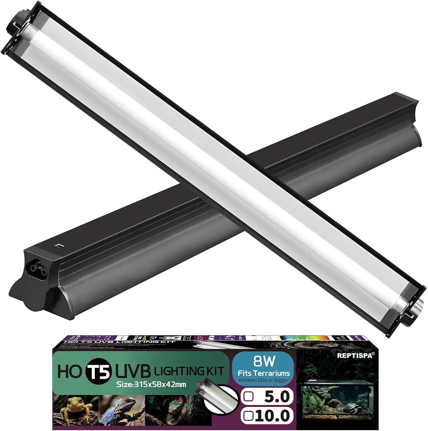 T5 Reptile Light Fixture Combo Kit 24W Light Fixture Reptile Terrarium Hood 10.0 UVB Light Bulb dimmable Fluorescent Tube Ideal for Tropical and Deserts Such as Bearded Dragon Lizards and Tortoises