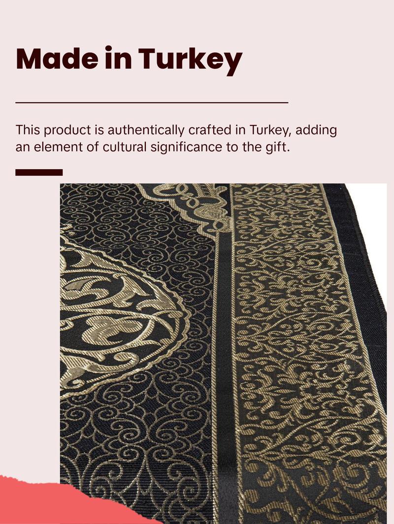 Islamic Gift Set - Prayer Mat & Tesbih in Taffeta Gift Bag - Black