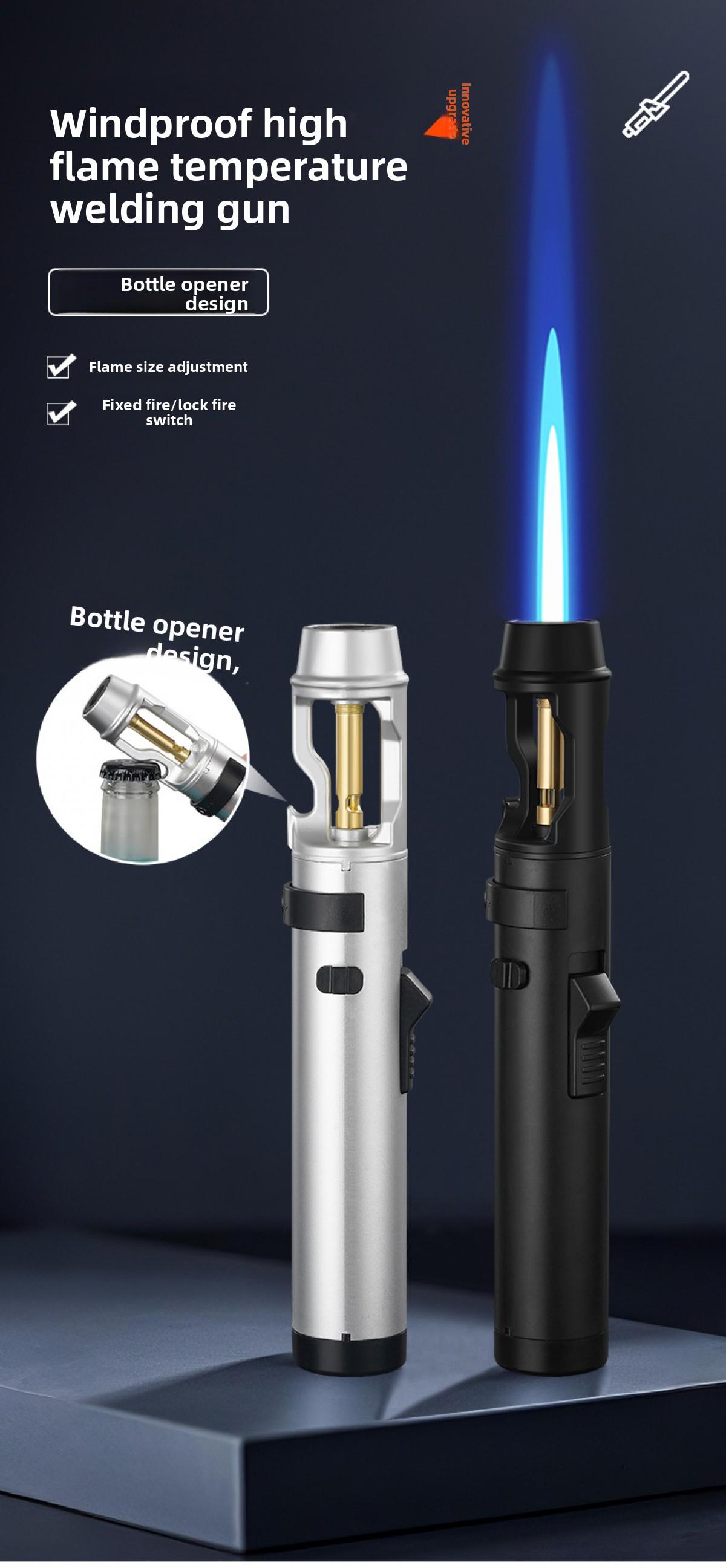 Windproof Lighter, Adjustable Flame Size High Temp Torch Lighter, Durable Zinc Alloy Bottle With Opener, High Temperature 1300 °   C Proof Igniter For Camping Grilling And Emergency Use Torch Lighters Refillable (No Fuel)
