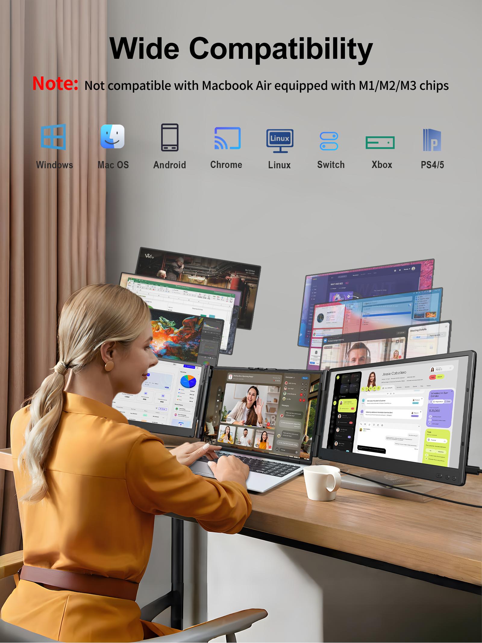 【WeeklyDeals】Dual Laptop Screen Extender, 14" FHD 1080P Portable Monitor for Laptop, Weighing 4.1 lbs, Plug & Play Screen Extender, Auto Adjust Width Dual Monitor for 13.3" - 17" Laptops-Please note the list of incompatible models 【WeeklyDeals】Dual Laptop Screen Extender, 14" FHD 1080P Portable Monitor for Laptop, Weighing 4.1 lbs, Plug & Play Screen Extender, Auto Adjust Width Dual Monitor for 13.3" - 17" Laptops-Please note the list of incompatible models