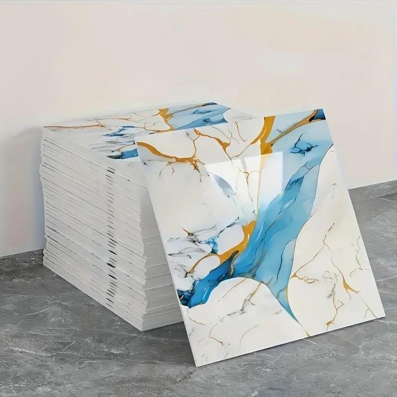 10/20Pcs Self-Adhesive Glossy Marble Sheets - Peel & Stick Waterproof PVC Ceramic Layers Suitable Backsplash, Bathroom, Living Room Walls - Installation,Modern Marble Patterns (UV Printed)11.8*11.8inch